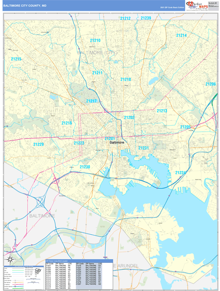 Baltimore City County Wall Map Basic Style